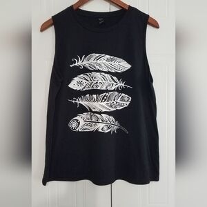 Emery Rose Black Feather Design Sleeveless Top